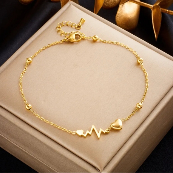 Anklet 18K Gold Titanium "Heart Beat) Ankle Bracelet - Picture 1 of 9